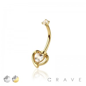 316L SURGICAL STEEL TOP CZ WITH CZ HEART EYEBROW (CURVED BARBELL)
